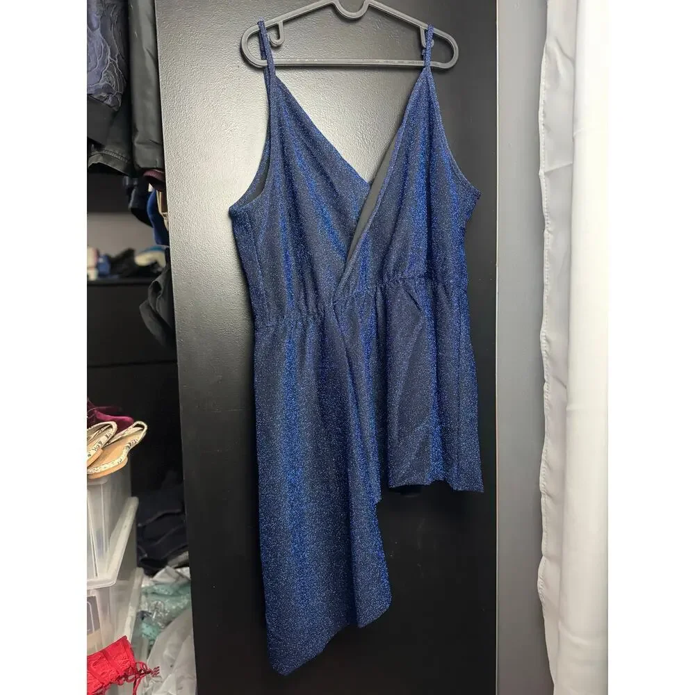 City Chic Electric Blue Asymmetrical Blouse High Stretch - Large/20 (Plus) NWT